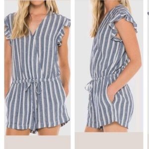 Cloth & Stone Striped Ruffle Surplice Romper